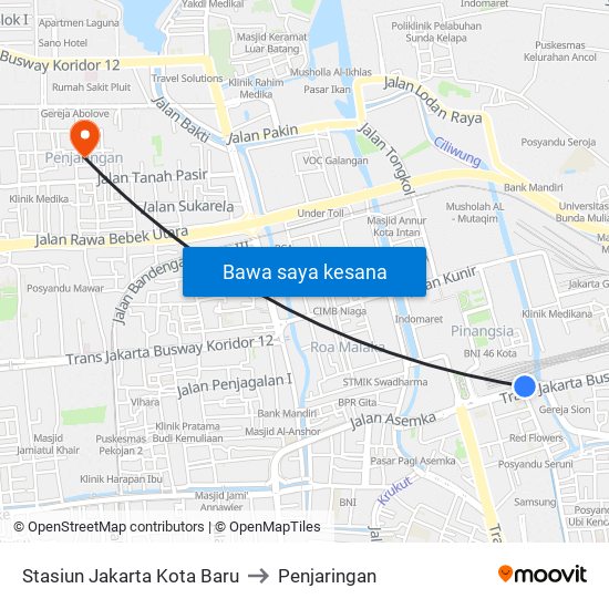 Stasiun Jakarta Kota Baru to Penjaringan map