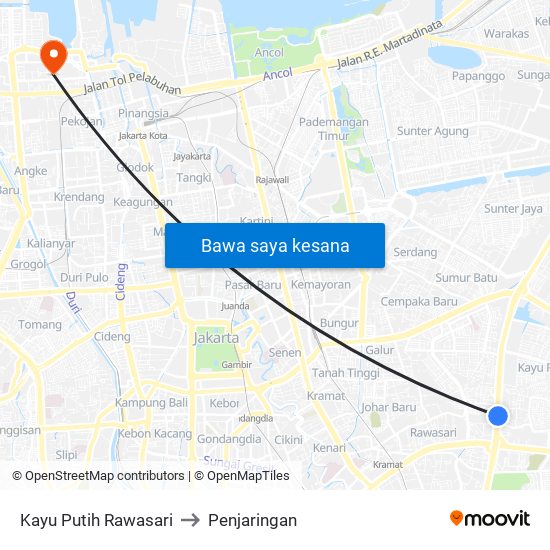 Kayu Putih Rawasari to Penjaringan map