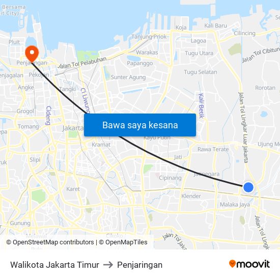 Walikota Jakarta Timur to Penjaringan map