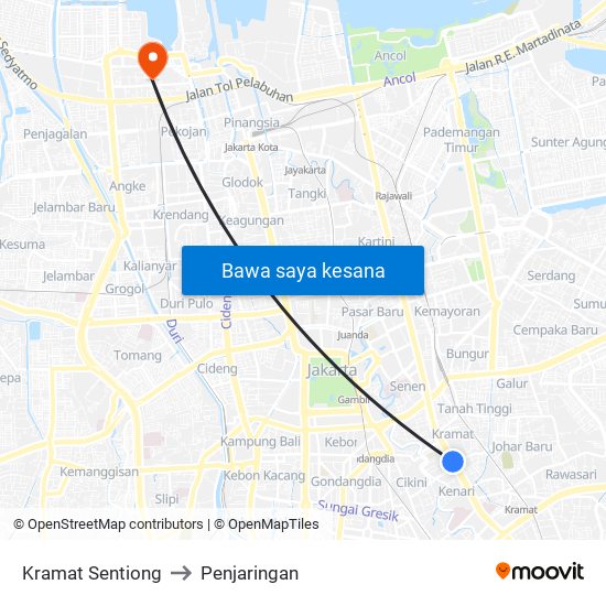 Kramat Sentiong to Penjaringan map