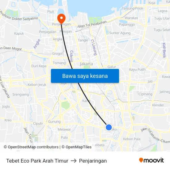 Tebet Eco Park Arah Timur to Penjaringan map