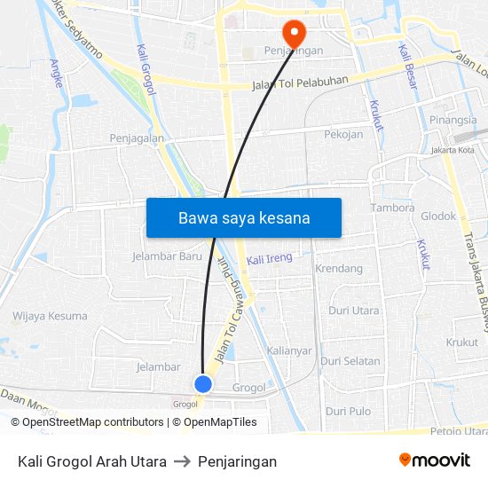 Kali Grogol Arah Utara to Penjaringan map