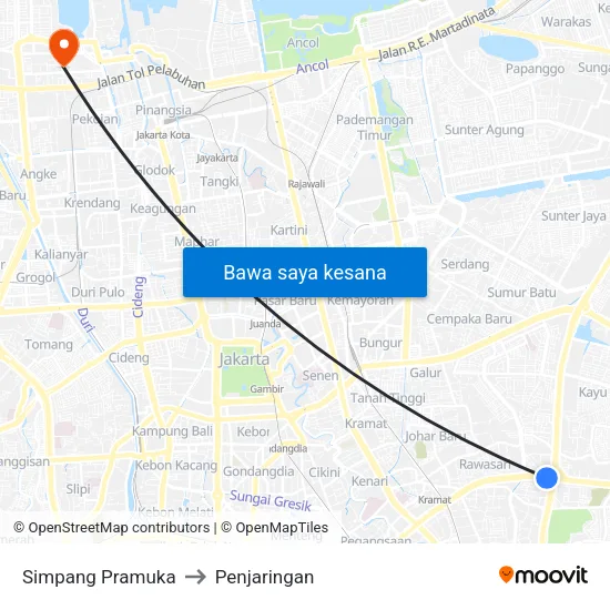Simpang Pramuka to Penjaringan map