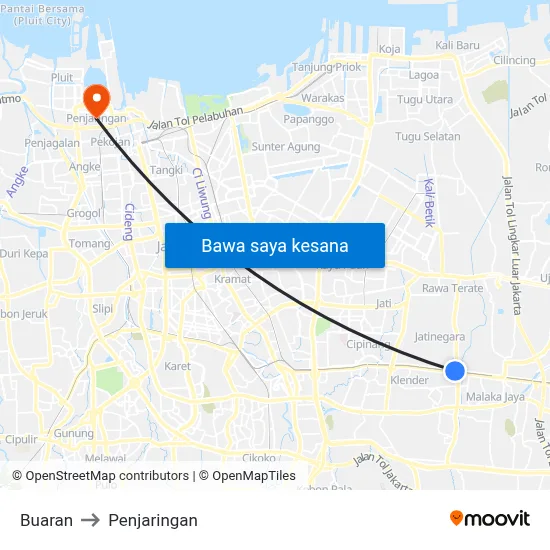 Buaran to Penjaringan map