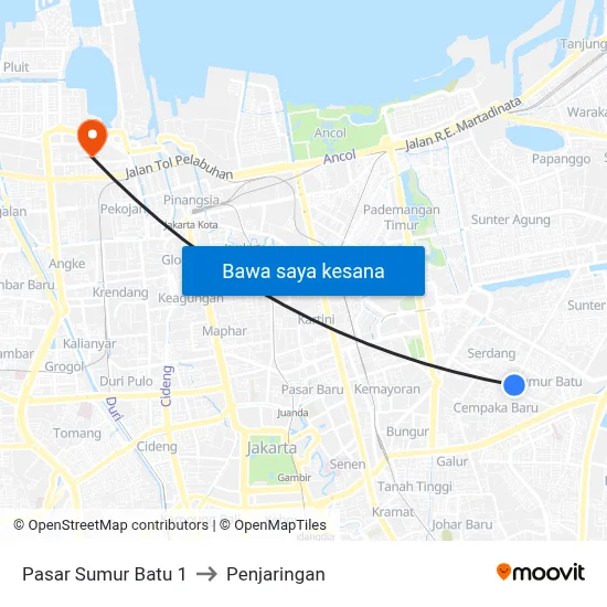 Pasar Sumur Batu 1 to Penjaringan map