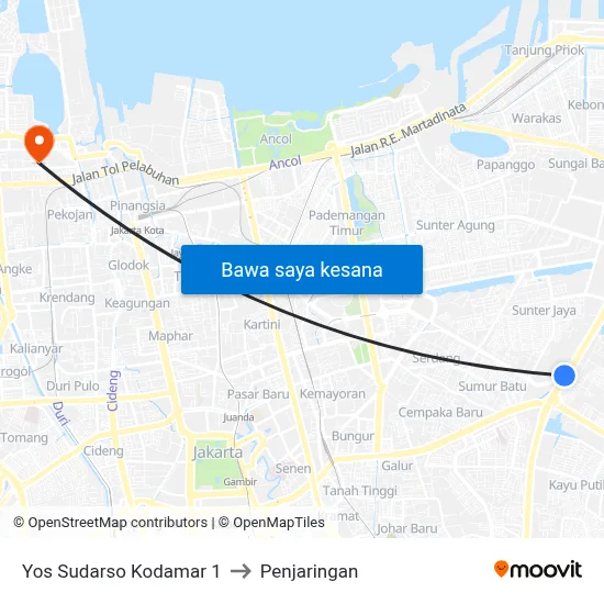 Yos Sudarso Kodamar 1 to Penjaringan map