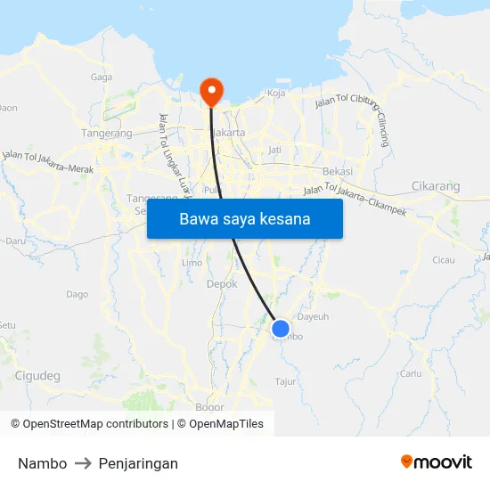 Nambo to Penjaringan map