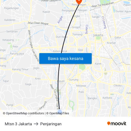 Mtsn 3 Jakarta to Penjaringan map
