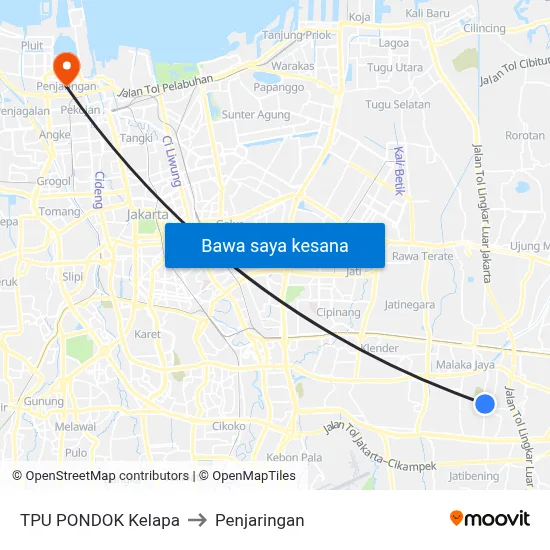 TPU PONDOK Kelapa to Penjaringan map