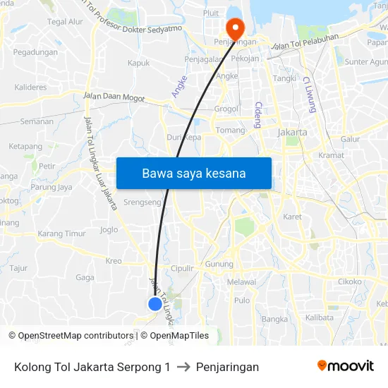 Kolong Tol Jakarta Serpong 1 to Penjaringan map