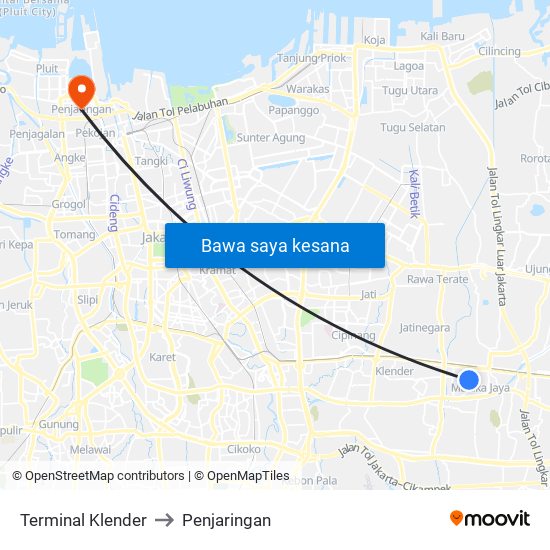 Terminal Klender to Penjaringan map