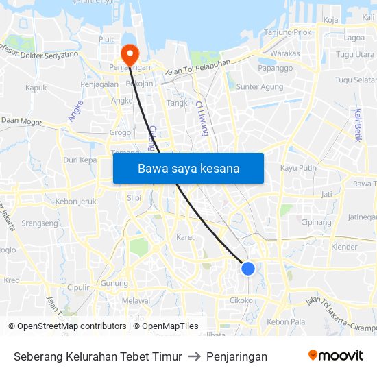 Seberang Kelurahan Tebet Timur to Penjaringan map