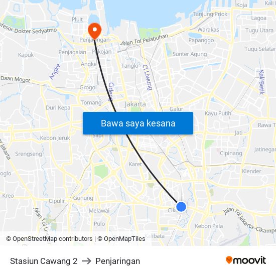 Stasiun Cawang 2 to Penjaringan map