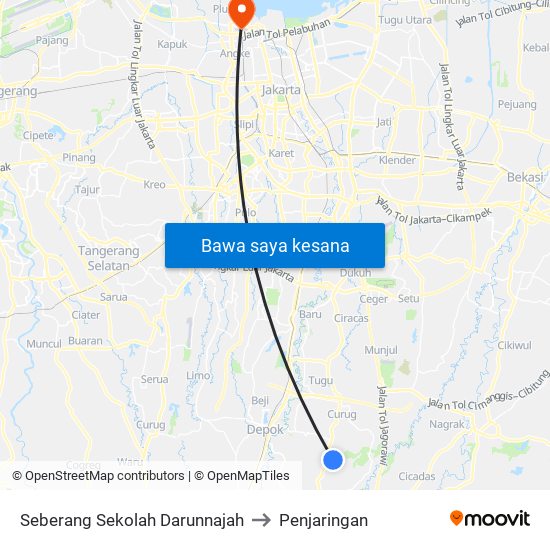 Seberang Sekolah Darunnajah to Penjaringan map