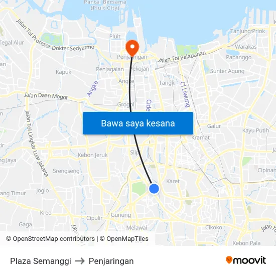 Plaza Semanggi to Penjaringan map