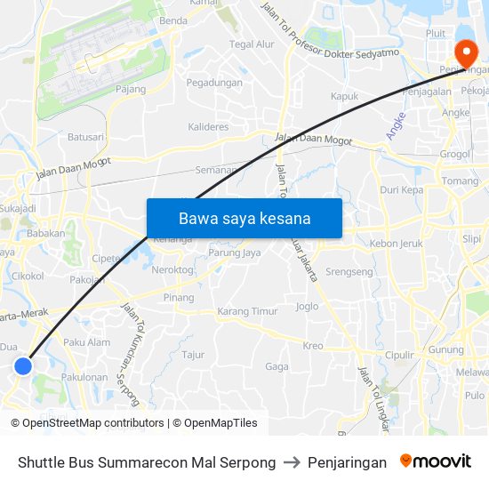 Shuttle Bus Summarecon Mal Serpong to Penjaringan map