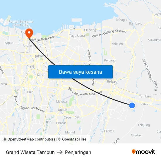 Grand Wisata Tambun to Penjaringan map