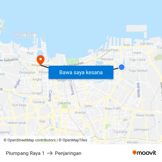 Plumpang Raya 1 to Penjaringan map