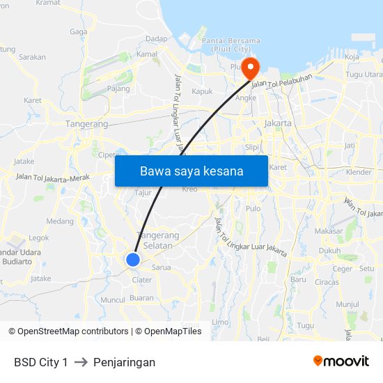 BSD City 1 to Penjaringan map