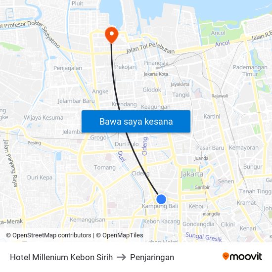 Hotel Millenium Kebon Sirih to Penjaringan map