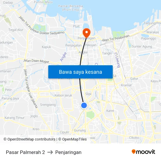 Pasar Palmerah 2 to Penjaringan map