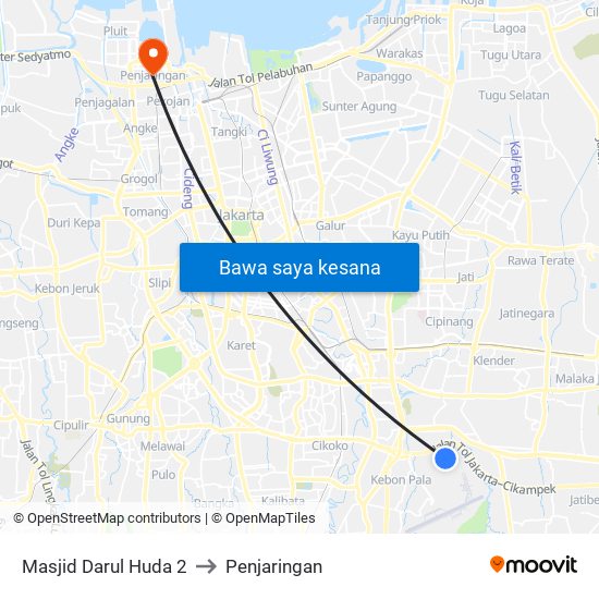 Masjid Darul Huda 2 to Penjaringan map