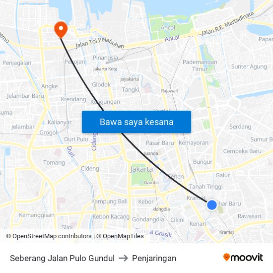 Seberang Jalan Pulo Gundul to Penjaringan map