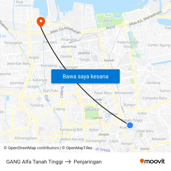 GANG Alfa Tanah Tinggi to Penjaringan map