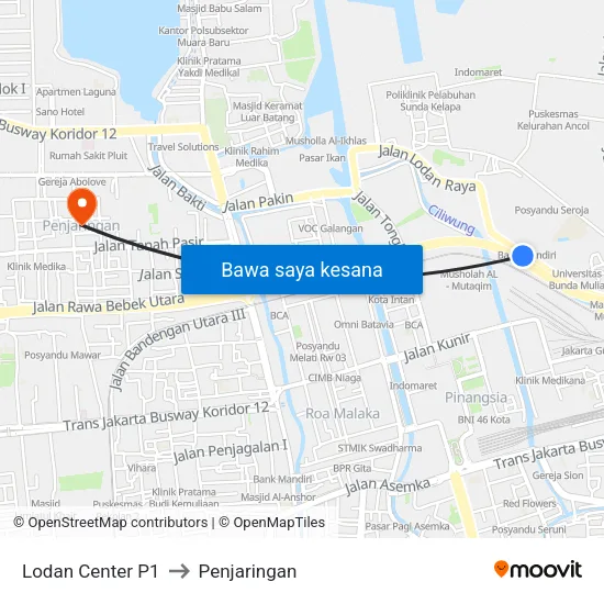 Lodan Center P1 to Penjaringan map