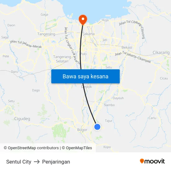 Sentul City to Penjaringan map