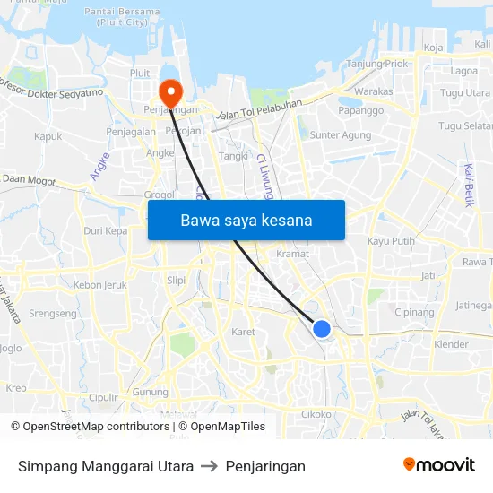 Simpang Manggarai Utara to Penjaringan map