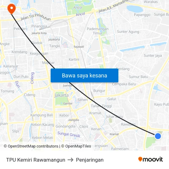 TPU Kemiri Rawamangun to Penjaringan map