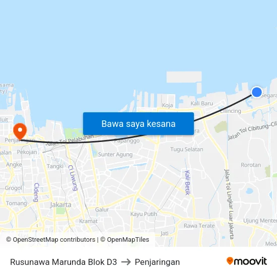 Rusunawa Marunda Blok D3 to Penjaringan map