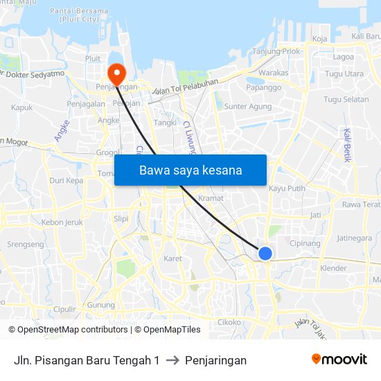 Jln. Pisangan Baru Tengah 1 to Penjaringan map