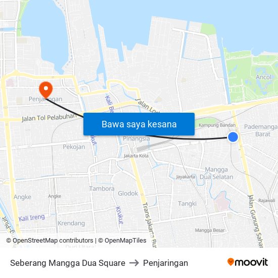 Seberang Mangga Dua Square to Penjaringan map