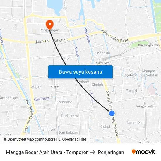 Mangga Besar Arah Utara - Temporer to Penjaringan map