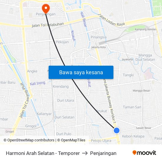 Harmoni Arah Selatan - Temporer to Penjaringan map