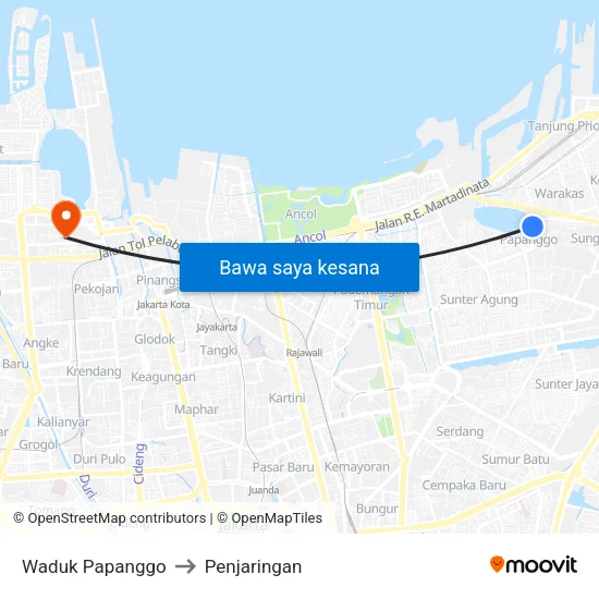 Waduk Papanggo to Penjaringan map
