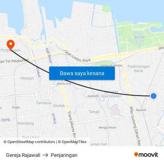 Gereja Rajawali to Penjaringan map