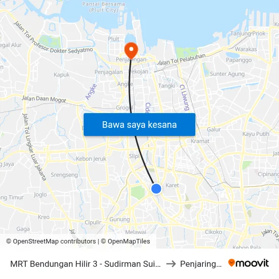 MRT Bendungan Hilir 3 - Sudirman Suites to Penjaringan map