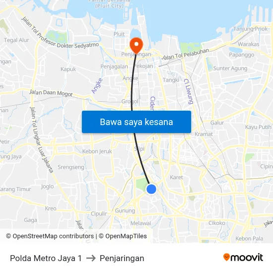Polda Metro Jaya 1 to Penjaringan map