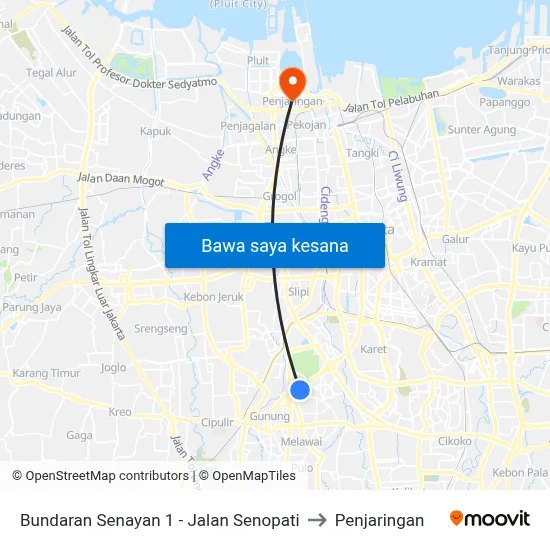 Bundaran Senayan 1 - Jalan Senopati to Penjaringan map