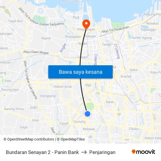 Bundaran Senayan 2 - Panin Bank to Penjaringan map