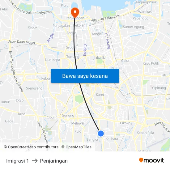 Imigrasi 1 to Penjaringan map