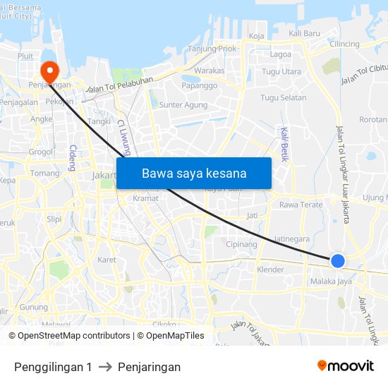 Penggilingan 1 to Penjaringan map