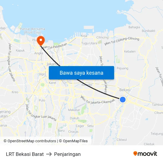 LRT Bekasi Barat to Penjaringan map