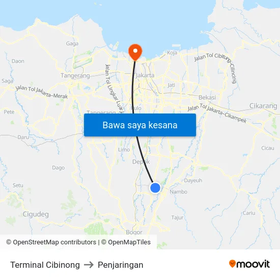 Terminal Cibinong to Penjaringan map