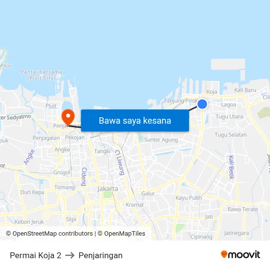 Permai Koja 2 to Penjaringan map