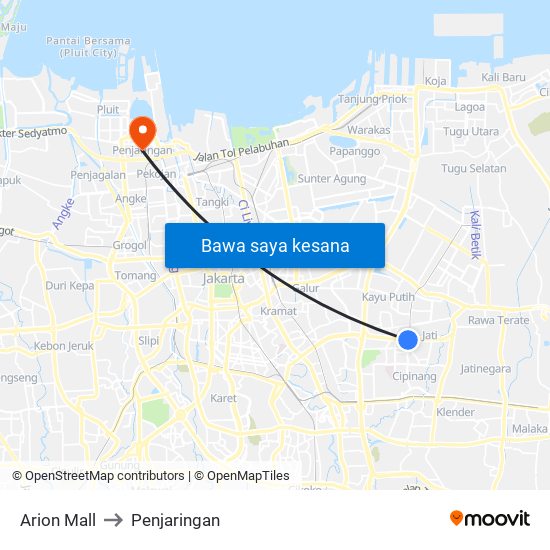 Arion Mall to Penjaringan map