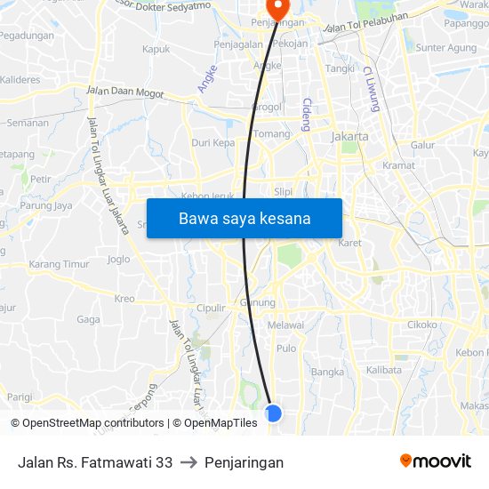 Jalan Rs. Fatmawati 33 to Penjaringan map